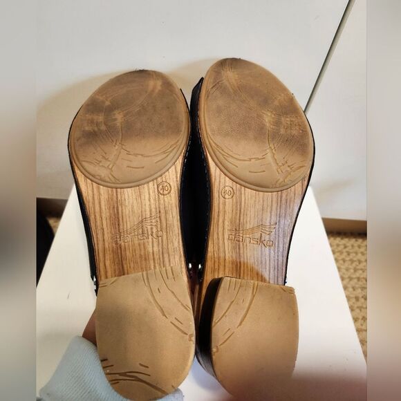 Dansko "Maci" Black Leather Open Toe Slip-on Clogs Sz.10/40 Ret.$155 - Picture 9 of 11